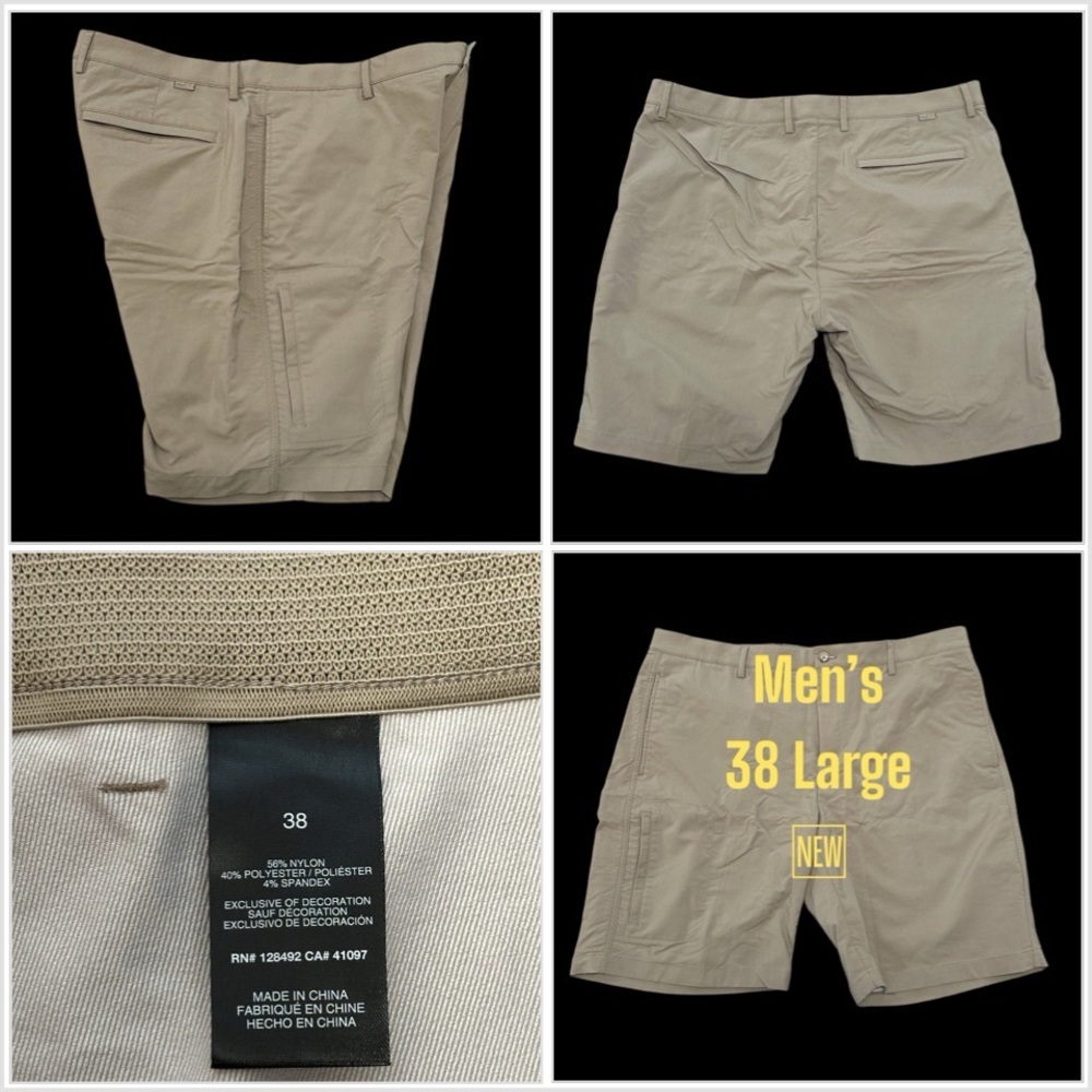 Men's Greg Norman 38 Large Golf Shorts Khaki Tan Chino Khakis Stretch Active EUC